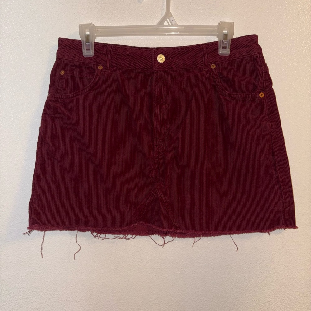 Topshop Burgundy Corduroy Mini Skirt Size 10